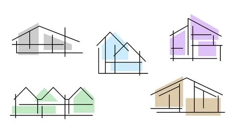 Set of cottages. Emblems real estate company. Ilustración de archivo