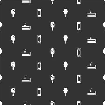 Set Cotton candy, Cherry cheesecake, Ice cream and Candy on seamless pattern Stock Illustration