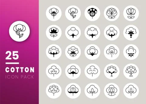 Set of cotton icon. Creative line logo. natural organic fiber sign. Can be us Stock Illustration