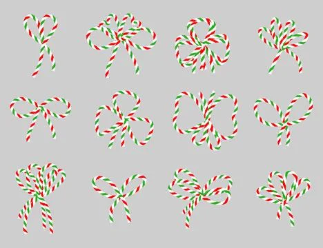 Set of cotton red white green twine ribbon bows. Bowknot for package or let.. Stock Illustration