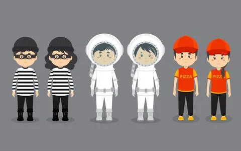 A Set Couple Character with Different Profession Stock Illustration