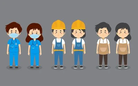 A Set Couple Character with Different Profession Stock Illustration