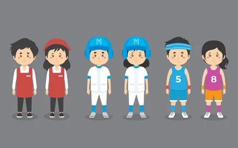 A Set Couple Character with Different Profession Stock Illustration