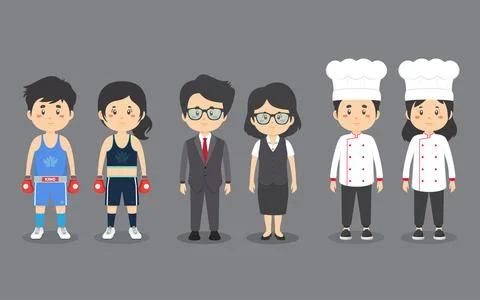 A Set Couple Character with Different Profession Illustrazione stock