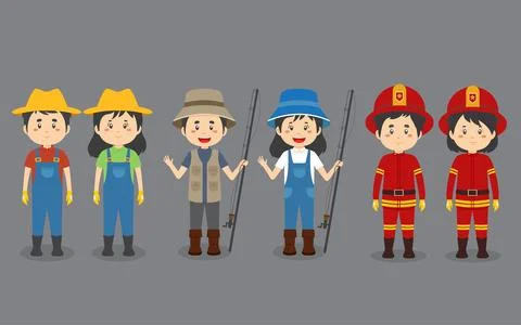 A Set Couple Character with Different Profession Stock Illustration