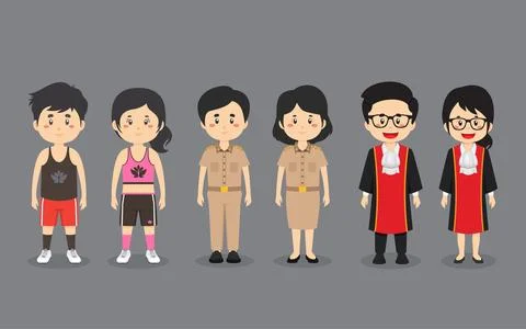 A Set Couple Character with Different Profession Stock Illustration