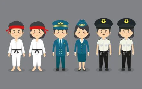 A Set Couple Character with Different Profession Stock Illustration