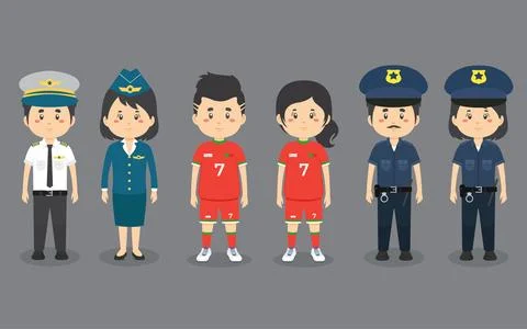 A Set Couple Character with Different Profession Stock Illustration