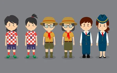 A Set Couple Character with Different Profession Stock Illustration