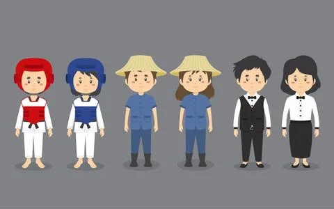 A Set Couple Character with Different Profession Stock Illustration