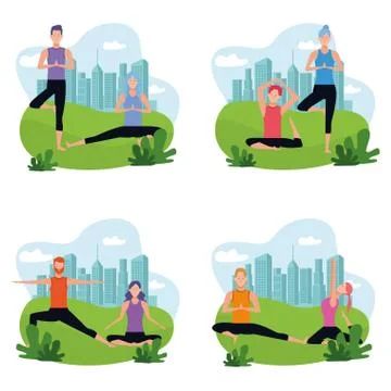 Set of couple doing yoga Illustrazione stock