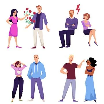 Set of couples of different ages, bad relations flat style, vector illustration Stock Illustration