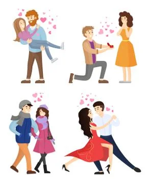 Set of Couples in Love Hugging Dance Tango Vector Stock Illustration