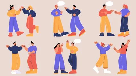 Set of couples quarrel, angry characters conflict Stock Illustration