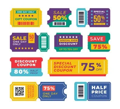Set of Coupon promotion set collection. coupon set discount, ticket gift vo.. Stock Illustration