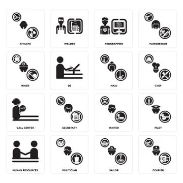 Set of Courier, Sailor, human resources, Waiter, call center, Maid, Miner, Pr 무료 스톡 일러스트