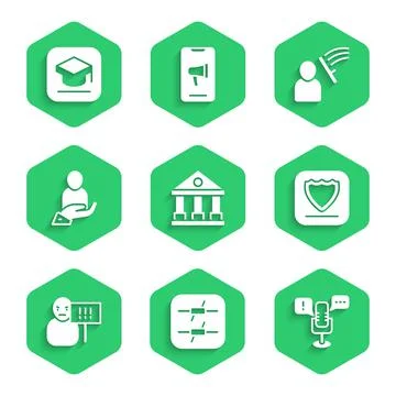 Set Courthouse building, Barbed wire, Freedom of speech, Shield, Protest, Life Ilustração Stock