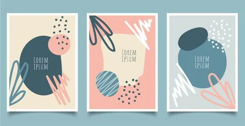 Set of cover brochure template abstract hand drawn pattern organic shapes wit Stock Illustration