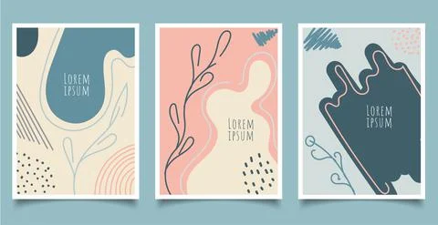 Set of cover brochure template abstract hand drawn pattern organic shapes wit Stock Illustration