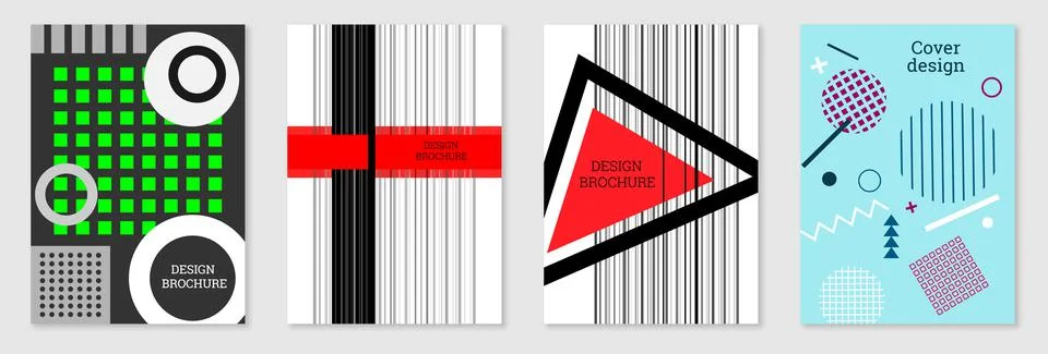 Set of cover design in Memphis style. Geometric design, abstract background.  库存插图