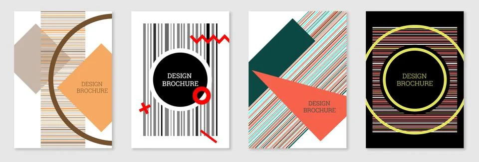 Set of cover design in Memphis style. Geometric design, abstract background.. Stock Illustration