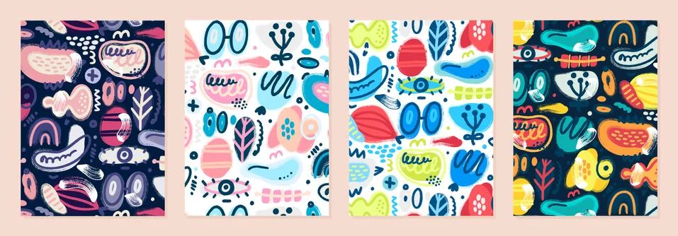 Set of cover templates with patterns of different abstract shapes. Colorful a Stock-Illustration