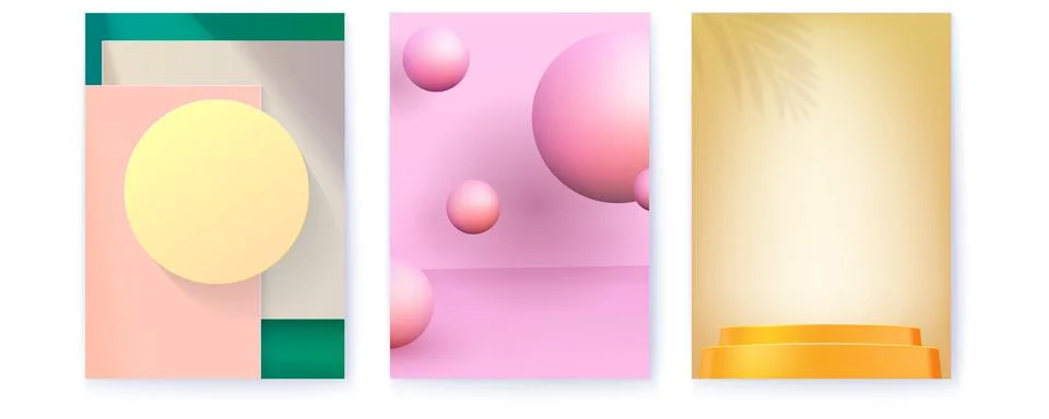 Set of covers with abstract studio backgrounds. Geometric design. Studio for Stock Illustration