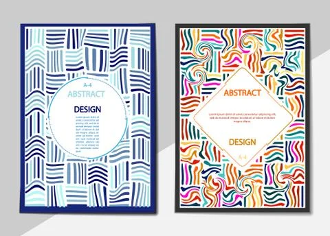 Set of covers with a flat pattern of deformed horizontal and vertical lines. Stock Illustration