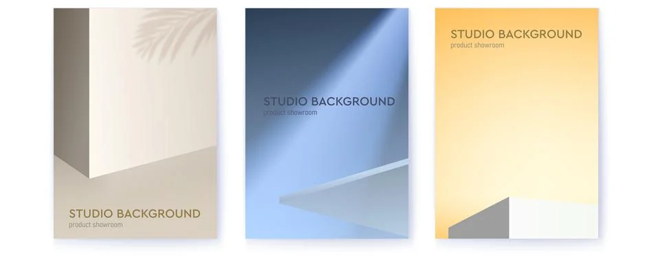 Set of covers with studio backgrounds. Shadow, ray of light and minimal design Stock Illustration