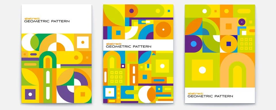 Set of covers vector template. Pattern in eco-friendly style. Basic geometric Stock Illustration
