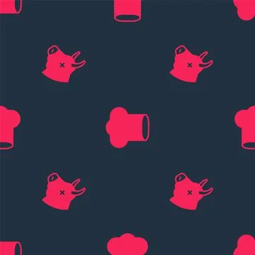 Set Cow head and Chef hat on seamless pattern. Vector Stockillustratie