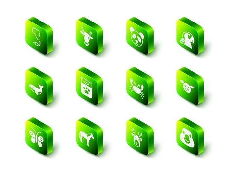 Set Cow head, Cute panda face, Macaw parrot, Pig, Goose bird, Crab, Deer with 스톡 일러스트