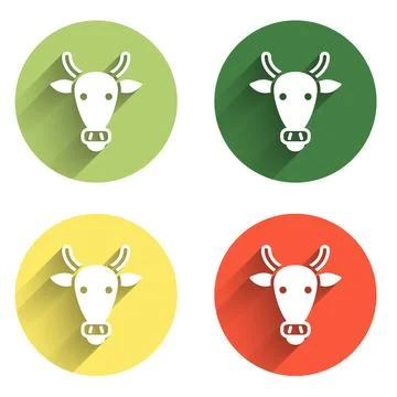 Set Cow head icon isolated with long shadow background. Color circle button.. Stock Illustration