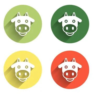 Set Cow head icon isolated with long shadow background. Color circle button.. Stock Illustration