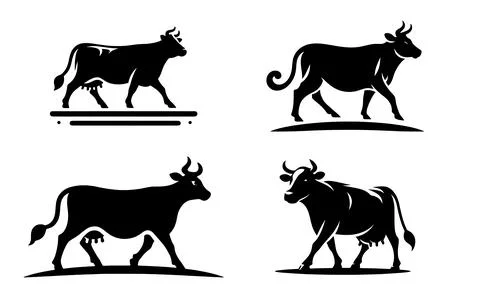 A set of cow silhouette vector logo icon illustration. Stock Illustration