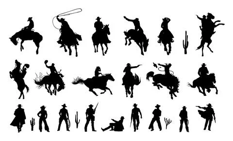 Set of Cowboy black silhouettes vector isolated. Stock Illustration