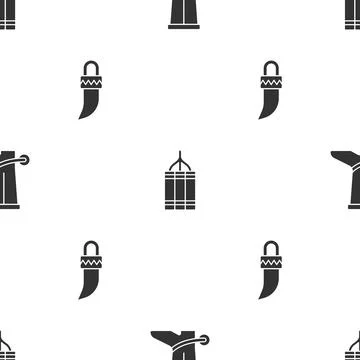 Set Cowboy boot, Dynamite bomb and Tooth on seamless pattern. Vector Stock Illustration
