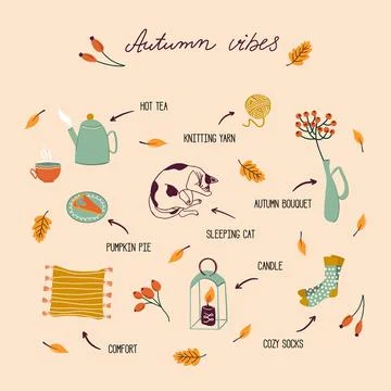 Set of cozy autumn elements イラスト素材