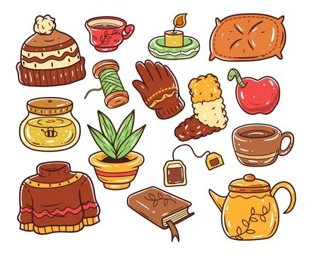 Set of cozy element hand-drawn illustration 库存插图