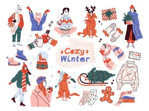 Set of cozy winter elements 스톡 일러스트