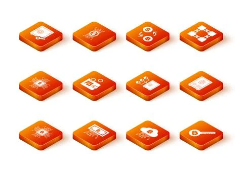 Set CPU mining farm, Cryptocurrency bitcoin with circuit, Processor chip dollar Stock Illustration