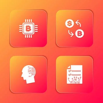 Set CPU mining farm, Cryptocurrency exchange, Brain as digital circuit board and Illustrazione stock
