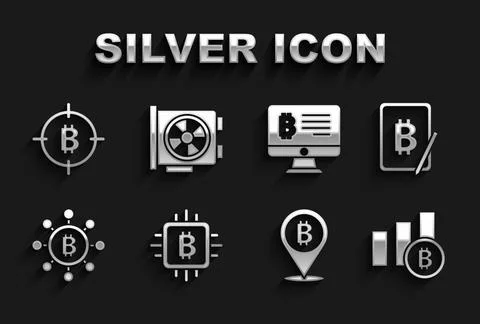Set CPU mining farm, Mining bitcoin from tablet, Pie chart infographic, Bit.. Stock Illustration
