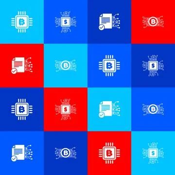 Set CPU mining farm, Processor chip with dollar, Smart contract and Stockillustratie