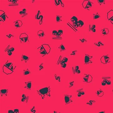 Set Crab, Eel fish, Shark fin soup and Sushi on seamless pattern. Vector Stock Illustration