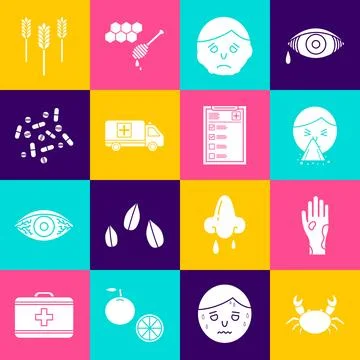 Set Crab, Hand with psoriasis or eczema, Handkerchief to his runny nose, In.. Stock Illustration