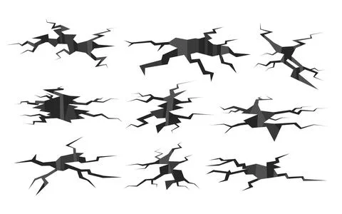 Set of Cracked Ground Texture Earthquake Crack collection, ruined land surf.. Stock Illustration
