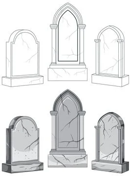 Set of Cracked Stone Tombstones Vector Illustration Stock Illustration