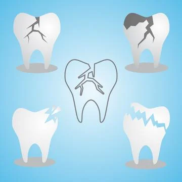 Set of cracked tooth flat icon for dental and medicine Stock Illustration