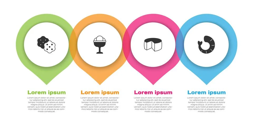 Set Cracker biscuit Ice cream in the bowl Cheese and Shrimp. Business infogra Stock-Illustration
